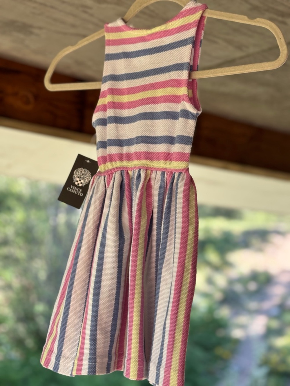 Vince Camuto Girls' Sleeveless Striped Dress in Pink, Blue & Yellow